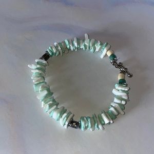 Teal and white pooka shell bracelet